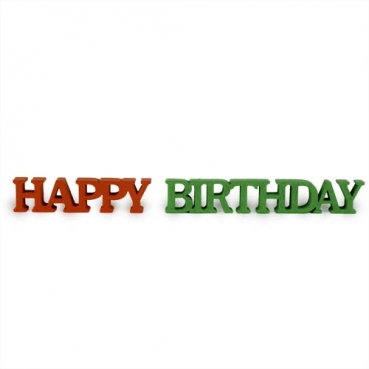 Holz Schriftzug Happy Birthday in Orange/Grün, 19,5 cm, für Geldgeschenke