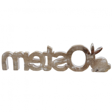 Mangoholz Schriftzug -Ostern- mit Hase, in Hellbraun/Weiß, 40 cm.