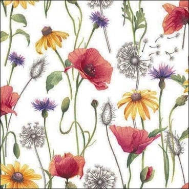 20er Pack Servietten Sommerwiese mit Mohnblumen, 33 x 33 cm