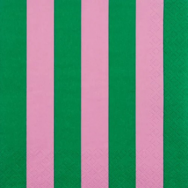 20er Pack Servietten Blockstreifen in Grün/Rosa, 33 x 33 cm