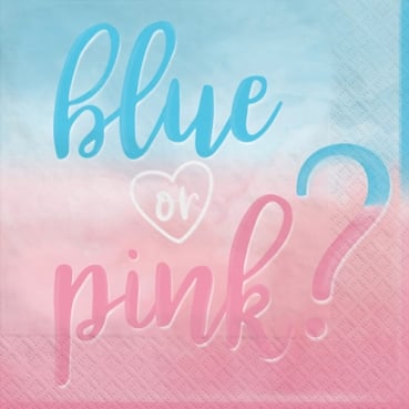 16er Pack Servietten Baby Gender Reveal Party -blue or pink?-, 33 x 33 cm