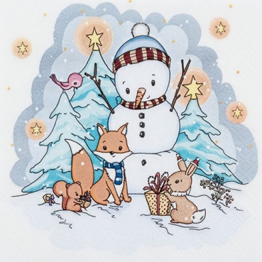 20er Pack Servietten Niedlicher Schneemann & Freunde, Weihnachten, 33 x 33 cm