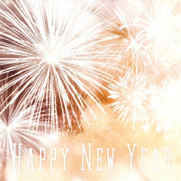 20er Pack Servietten Silvester Feuerwerk -Happy New Year- in Creme, 33 x 33 cm