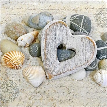 20er Pack Servietten Liebe, Herz, Steine, Muscheln, 33 x 33 cm