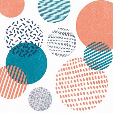 20er Pack Servietten Moderne Kreise in Apricot/Ocean Teal, 33 x 33 cm