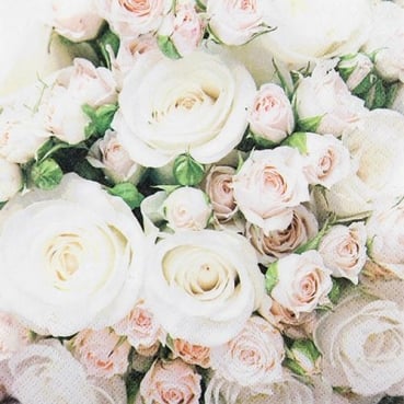 20er Pack Servietten Hochzeit, Romantische Rosen in Weiß, 33 x 33 cm