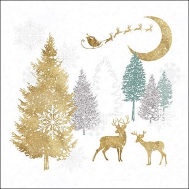 20er Pack Servietten Weihnachten, Winterwald in Gold/Silber, 33 x 33 cm