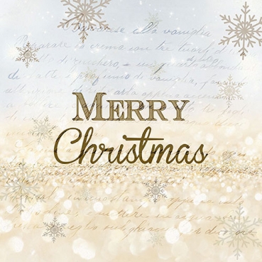 20er Pack Servietten Weihnachten, Merry Christmas in Hellblau/Champagner, 33 x 33 cm