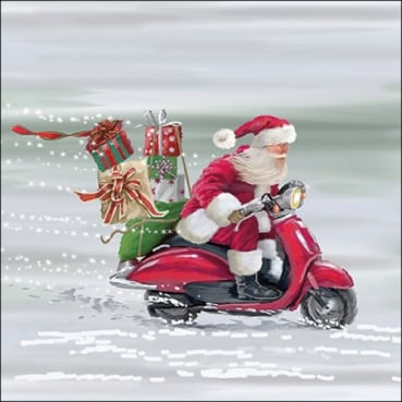 20er Pack Servietten Weihnachtsmann auf Roller, 33 x 33 cm