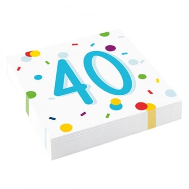 20er Pack Servietten 40. Geburtstag, bunt, 33 x 33 cm