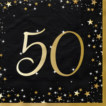 16er Pack Servietten Funkelnde 50, Geburtstag, 33 x 33 cm