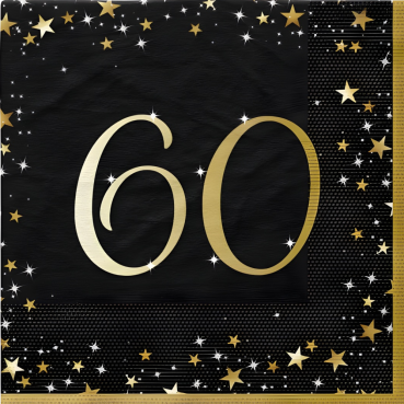 16er Pack Servietten Funkelnde 60, Geburtstag, 33 x 33 cm