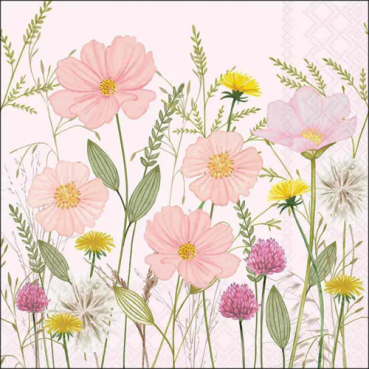 20er Pack Servietten Pastell Blumen in Rosa, 33 x 33 cm