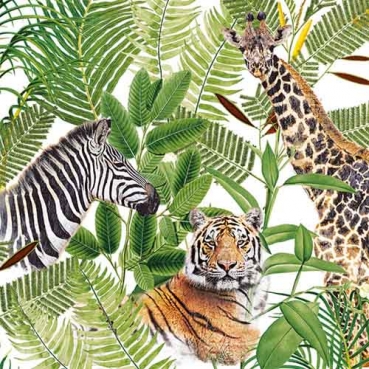 20er Pack Servietten Safari, Giraffe, Tiger, Zebra, 33 x 33 cm