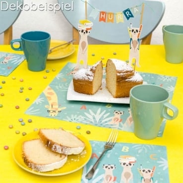 20er Pack Servietten Einschulung, Erdmännchen ABC, 33 x 33 cm Dekobeispiel für die Servietten Einschulung, Erdmännchen ABC, 33 x 33 cm.