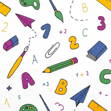 20er Pack Servietten Einschulung, ABC, Schulsymbole, 33 x 33 cm