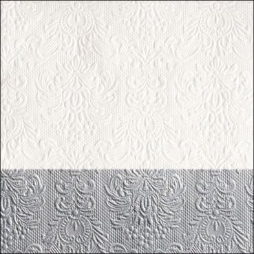 15er Pack Servietten Elegance in Weiß/Silber, 33 x 33 cm