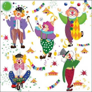 20er Pack Servietten Clowns, Fasching, Karneval, 33 x 33 cm