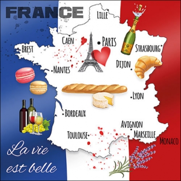 20er Pack Servietten Vive la France, Frankreich, 33 x 33 cm