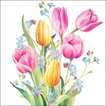 20er Pack Servietten Tulpen und Vergissmeinnicht, 33 x 33 cm