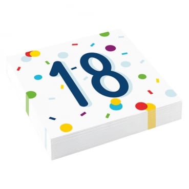 20er Pack Servietten 18. Geburtstag, bunt, 33 x 33 cm