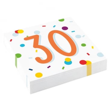 20er Pack Servietten 30. Geburtstag, bunt, 33 x 33 cm