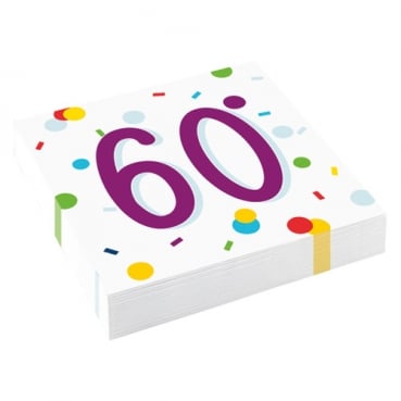 20er Pack Servietten 60. Geburtstag, bunt, 33 x 33 cm