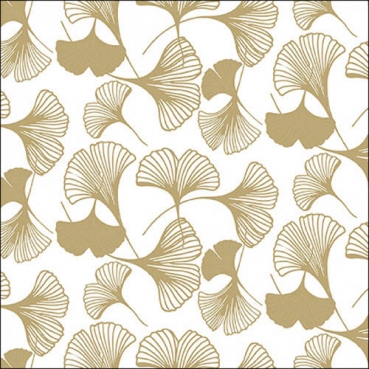 20er Pack Servietten Ginko in Gold/Weiß, 33 x 33 cm