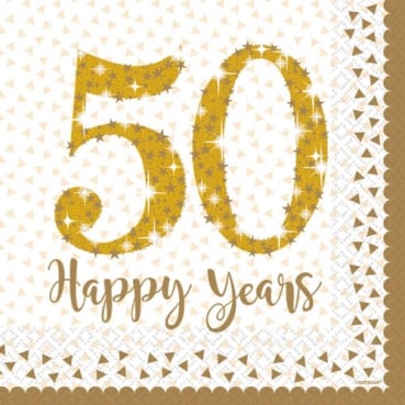 16er Pack Servietten Goldhochzeit, 50 Happy Years, 33 x 33 cm