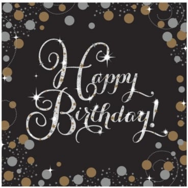 16er Pack Servietten Funkelnder Schriftzug Happy Birthday, 33 x 33 cm