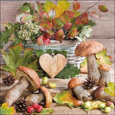 20er Pack Servietten Herbst Szene mit Pilzen & Blättern, 33 x 33 cm