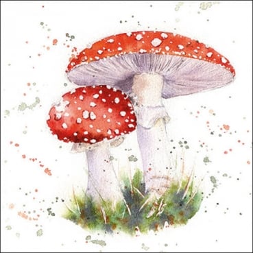 20er Pack Servietten Herbst, Fliegenpilze in Weiß/Rot, 33 x 33 cm