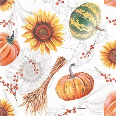 20er Pack Servietten Herbst Pracht, Kürbisse & Sonnenblumen, 33 x 33 cm