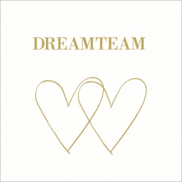 20er Pack Servietten Hochzeit, Herzen -Dreamteam- in Weiß/Gold, 33 x 33 cm