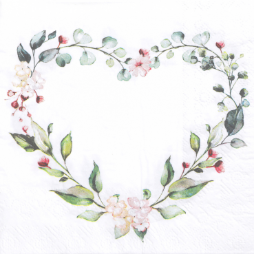 20er Pack Servietten Hochzeit, Florales Herz, 33 x 33 cm