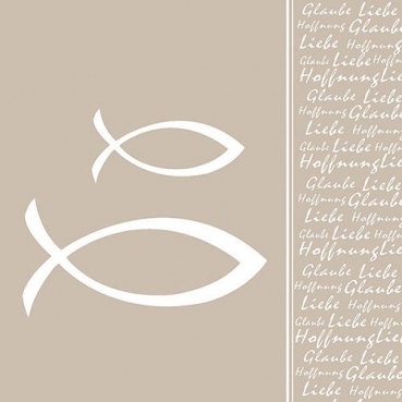 20er Pack Servietten Kommunion, Christliche Fische, Glaube in Taupe, 33 x 33 cm