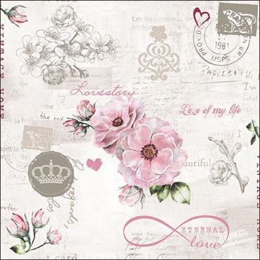 20er Pack Servietten Hochzeit, Ewige Liebe, in Taupe/Rosa, 33 x 33 cm