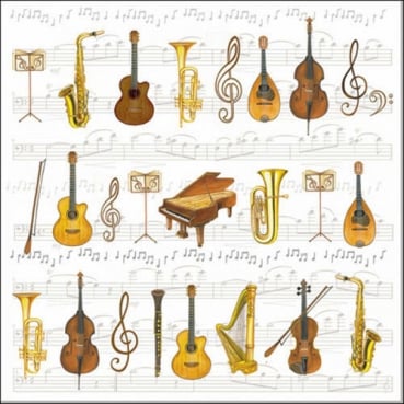 20er Pack Servietten Musikinstrumente, 33 x 33 cm