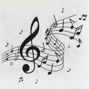 20er Pack Servietten Noten, Musik in Schwarz/Weiß, 33 x 33 cm