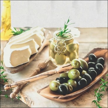 20er Pack Servietten Oliven und Käse, 33 x 33 cm