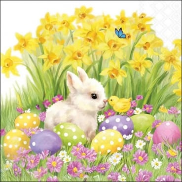 20er Pack Servietten Ostern, Häschen und Küken, 33 x 33 cm