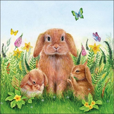 20er Pack Servietten Ostern, Niedliche Hasenfamilie, 33 x 33 cm