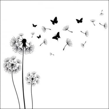 20er Pack Servietten Pusteblume, Schmetterlinge in Schwarz/Weiß, 33 x 33 cm