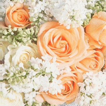 20er Pack Servietten Hochzeit, Rosen in Apricot, 33 x 33 cm