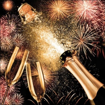 20er Pack Servietten Feuerwerk, Sekt, Silvesterparty, in Gold/Rosé, 33 x 33 cm