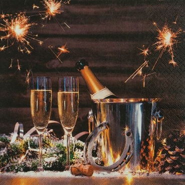 20er Pack Servietten Silvester Stimmung in Braun/Gold, 33 x 33 cm