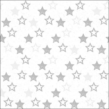 20er Pack Servietten Weihnachten, Sterne in Silber, 33 x 33 cm