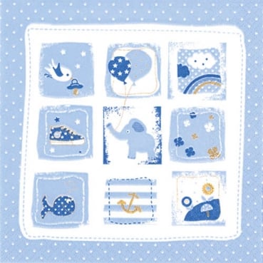 20er Pack Servietten Taufe, Babymotive in Blau, 33 x 33 cm