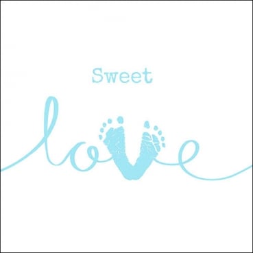 20er Pack Servietten Taufe, - Sweet love-, Babyfüßchen in Türkisblau, 33 x 33 cm