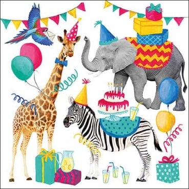 20er Pack Servietten Tierische Geburtstagsparty, Kindergeburtstag, 33 x 33 cm